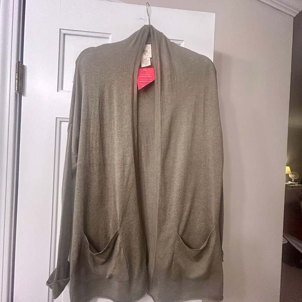 Billabong Sweater Women's Size Small Olive Green Color Open Cardigan Pocket